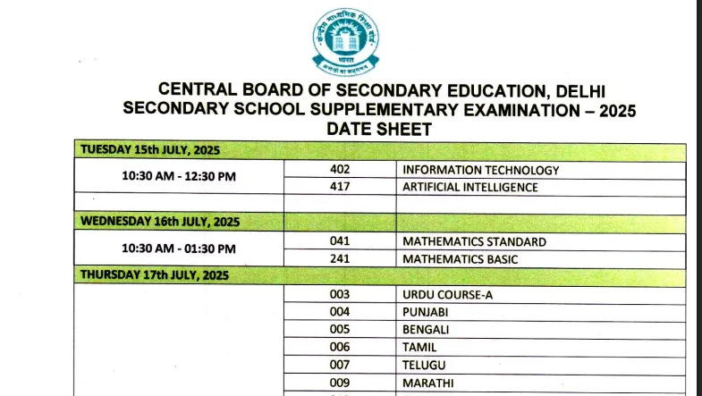CBSE Class 10 and 12 Board supplementary Exam Date Sheet sarkari result